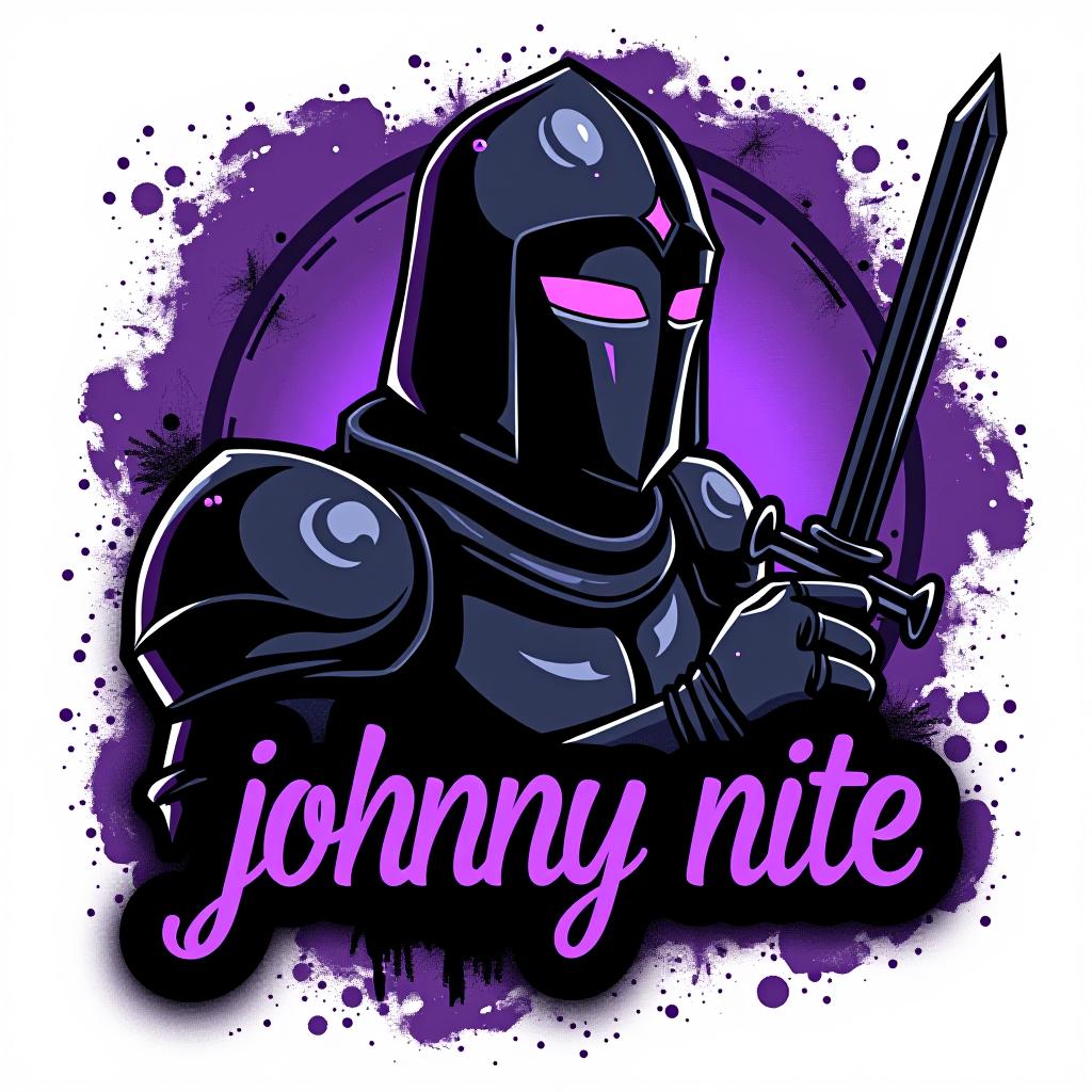  design a logo, in a realism style. knight black and purple graffiti, with the text 'johnny nite '.