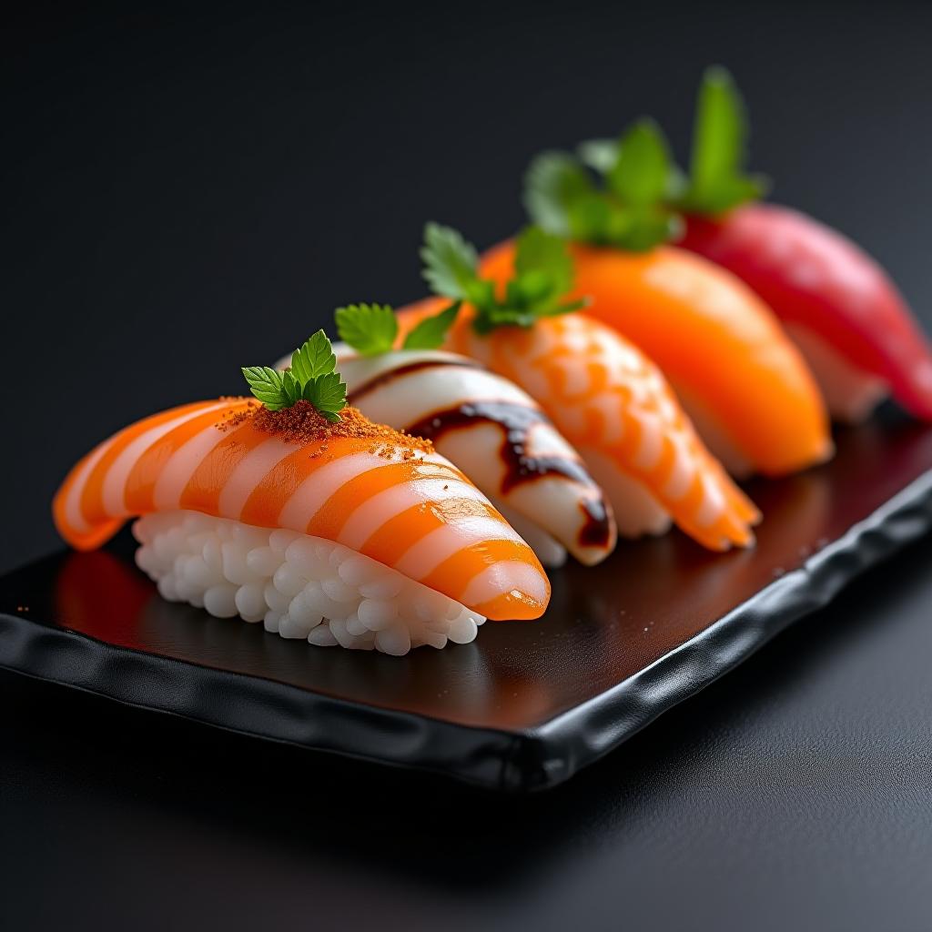  japanese sushi on a dark background.