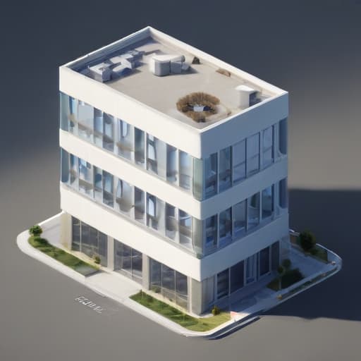 3d render. isometric view. low tier office building