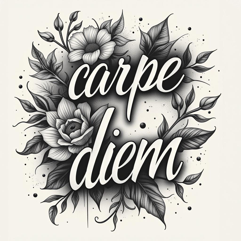  create a tattoo design, text 'carpe diem', white background