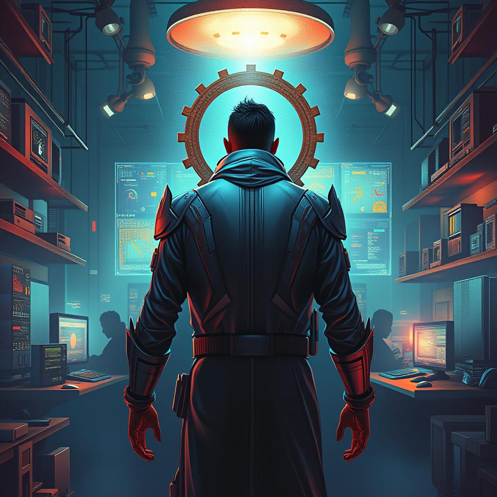  portrait, facing forward, a mystical scene of an cyberpunk man, large busted and in form fitting attire, absorbing the energy of the cyber cafe. the style is digital art illustration / modern comic book / mysterious occult, symbolic, esoteric vibe,high detail on character design, incorporating futuristic western attire. hyperrealistic, full body, detailed clothing, highly detailed, cinematic lighting, stunningly beautiful, intricate, sharp focus, f/1. 8, 85mm, (centered image composition), (professionally color graded), ((bright soft diffused light)), volumetric fog, trending on instagram, trending on tumblr, HDR 4K, 8K