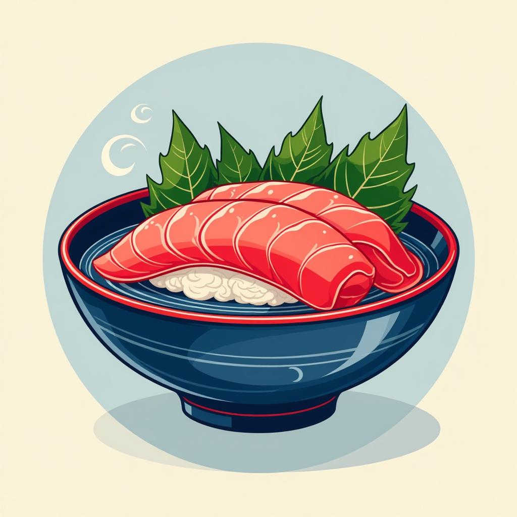  japanese style logo of a sushi restaurant, a sashimi bowl with blue waves