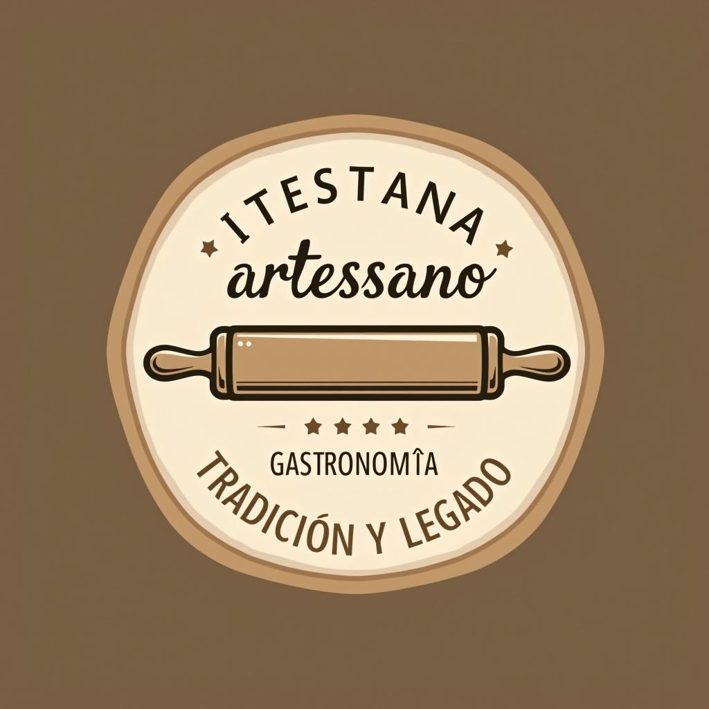  design a logo, marca “artessano” agregar elemento de repostería como rolling pin colores claros tonos cafés minimalista, simple y elegante, with the text 'gastronomía, tradición y legado'.