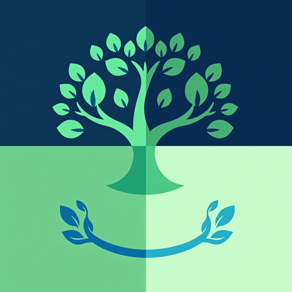  design a logo, in a abstract style. logo of a tree, green and blue