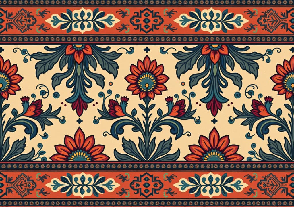  patchwork floral pattern with paisley and indian flower motifs. border style pattern for textil and decoration