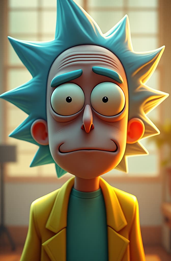  rick and morty, disney pixar poster, pixar movie style, animated disney cartoon face, disney face, portrait, cute face, round face, cartoon character, disney character, disney animated movies, disney pixar hyperrealistic, full body, detailed clothing, highly detailed, cinematic lighting, stunningly beautiful, intricate, sharp focus, f/1. 8, 85mm, (centered image composition), (professionally color graded), ((bright soft diffused light)), volumetric fog, trending on instagram, trending on tumblr, HDR 4K, 8K