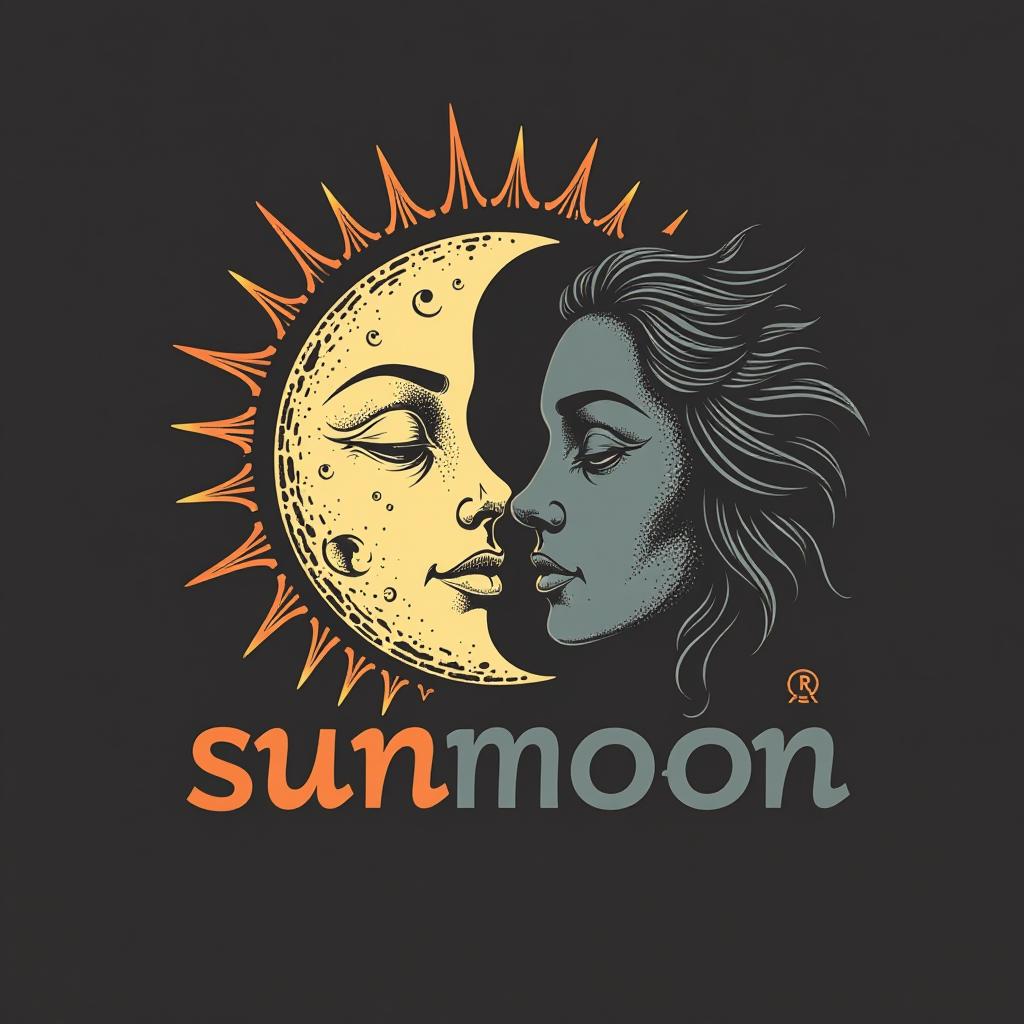  design a logo, sole e luna che si incontrano , logo per un brand di abbigliamento streetwear , with the text 'sunmoon'.