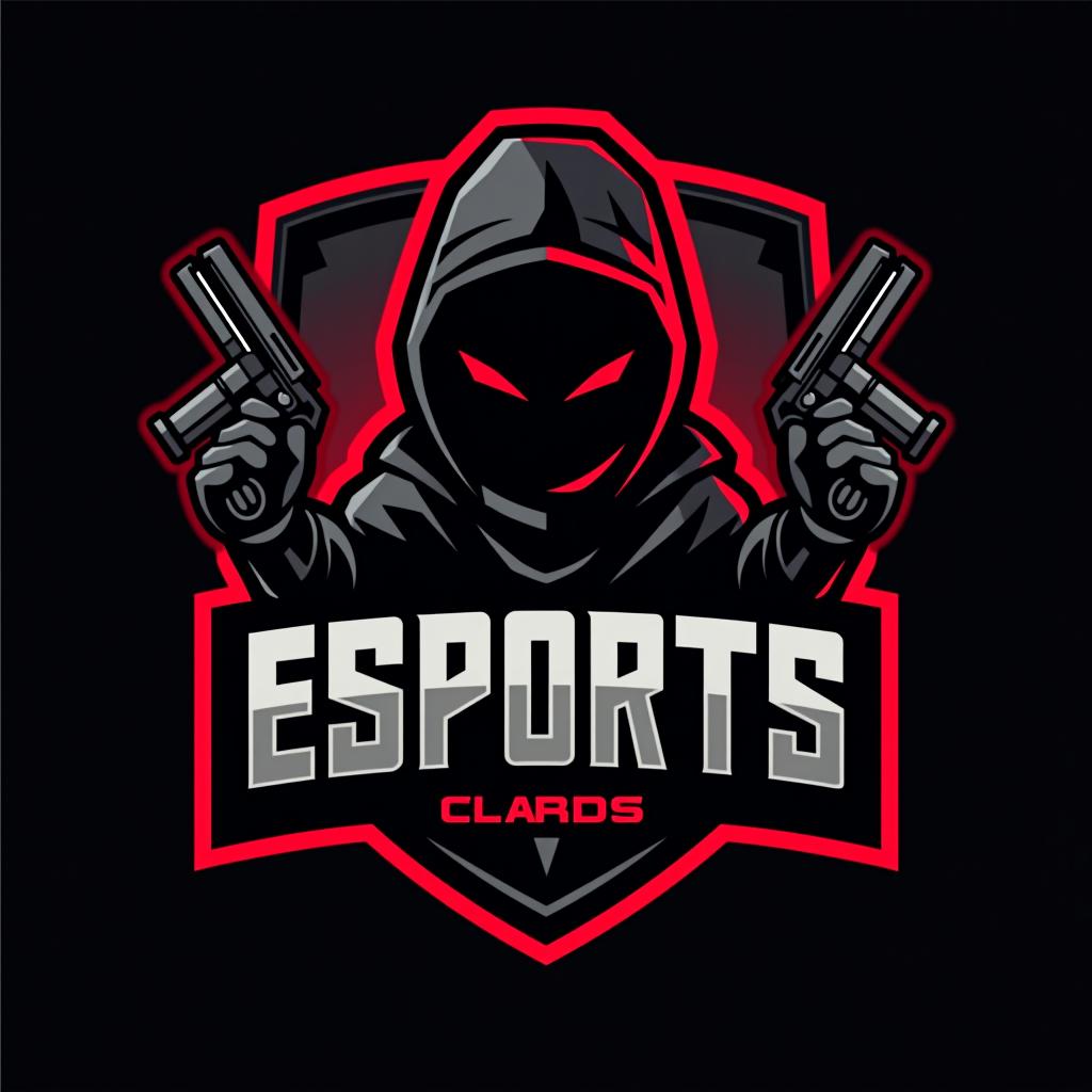  design a logo, esports logo, guns theme, black and red color