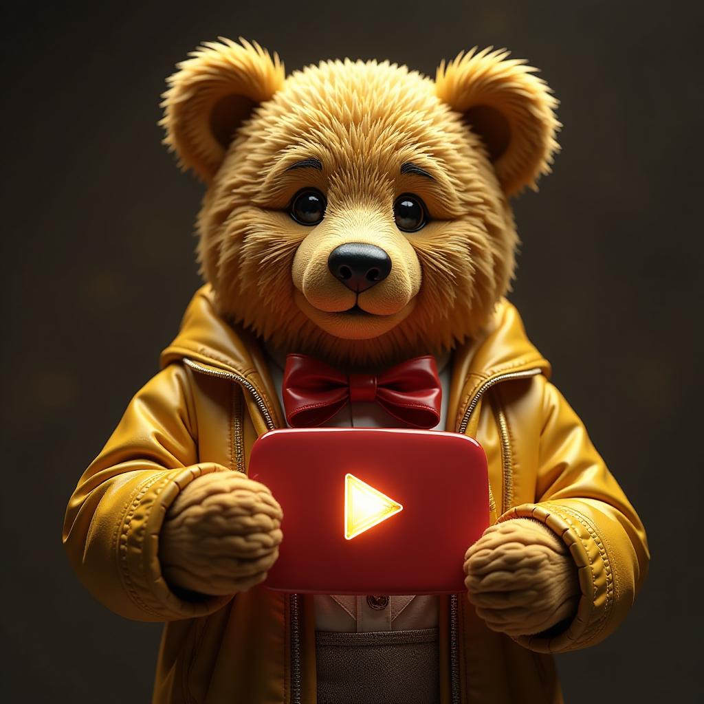  gold golden bear holding youtube play button with text diamond bear in 9:16 ratio hyperrealistic, full body, detailed clothing, highly detailed, cinematic lighting, stunningly beautiful, intricate, sharp focus, f/1. 8, 85mm, (centered image composition), (professionally color graded), ((bright soft diffused light)), volumetric fog, trending on instagram, trending on tumblr, HDR 4K, 8K