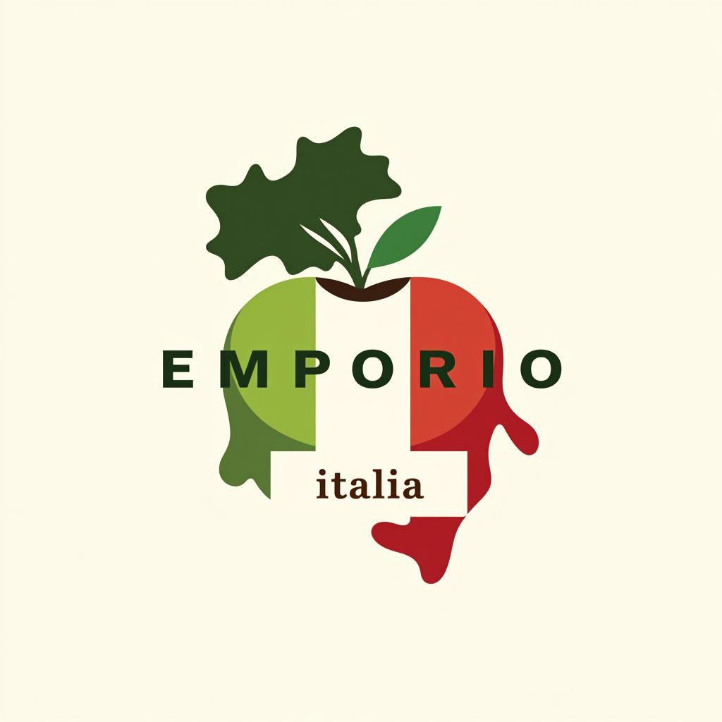  design a logo, mi fai un logo per un negozio online che vende prodotti alimentari italiani che si chiama emporio italia usando anche un tovagliato a quadretti bianco e rosso, with the text 'emporio italia'.