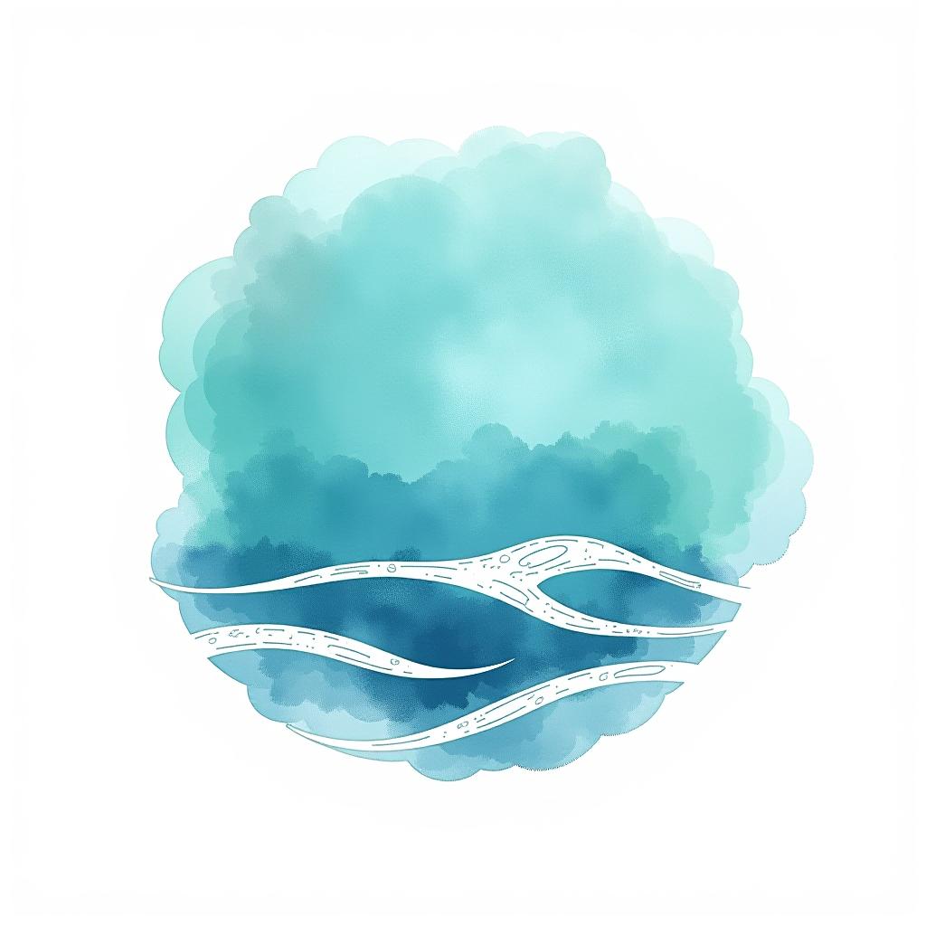  design a logo, watercolor style, logo, sea, blue teal colors, white background