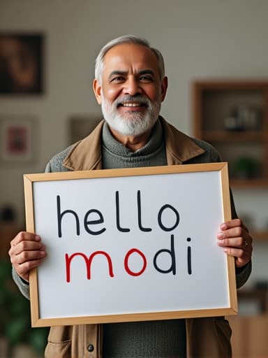  man with board saying 'hello modi'