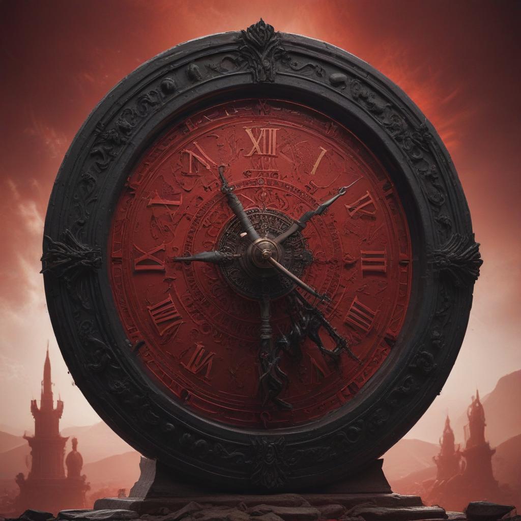 A transition shot with a time jump effect, showing a clock ticking for 1.5 seconds, symbolizing the aftermath of Achilles' revelation, allowing a moment of reflection and contemplation before the story unfolds further, stylized with fading clock hands and a contemplative musical theme"in the style of classical Greek pottery art, with intricate black figures on a red background, depicting mythological scenes with a focus on gods and heroes, using a limited color palette of red, black, and white"This image is a breathtaking painting that captures the magical scene with vivid detail. The overall composition is spellbinding, showcasing a perfect harmony. photorealism fantasy, unreal engine 5, concept hyperrealistic, full body, detailed clothing, highly detailed, cinematic lighting, stunningly beautiful, intricate, sharp focus, f/1. 8, 85mm, (centered image composition), (professionally color graded), ((bright soft diffused light)), volumetric fog, trending on instagram, trending on tumblr, HDR 4K, 8K