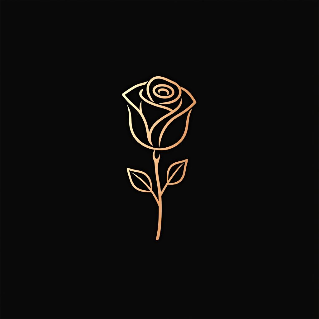  design a logo, minimal line logo of a rose, vector, gold lines and black background