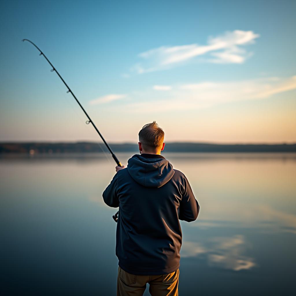  a man fishing with his back to the camera.