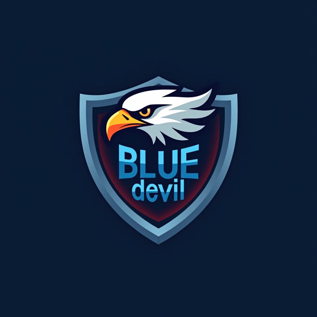  design a logo, create an emblem logo using an eagle’s eye and a shield, emphasizing the company’s focus on vigilance and protection., with the text 'blue devil '.