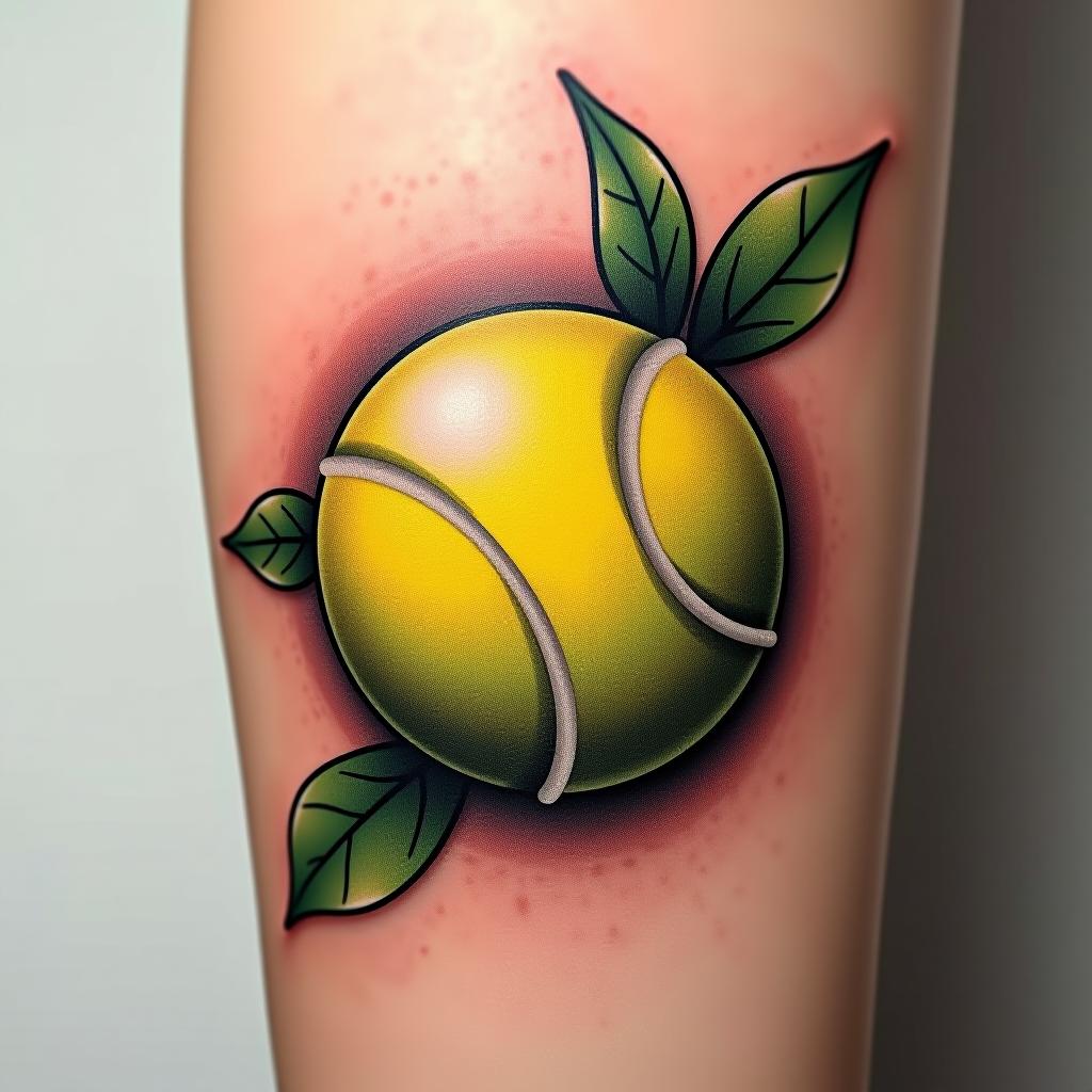  small tennis ball tattoo, (logo:1.15), hq, hightly detailed, 4k