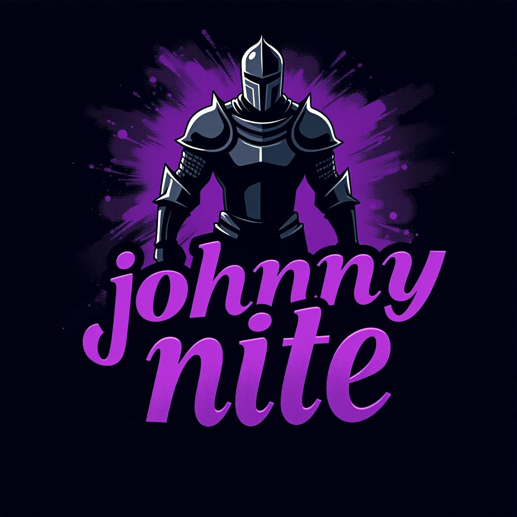  design a logo, in a abstract style. knight black and purple graffiti capitals, with the text 'johnny nite'.