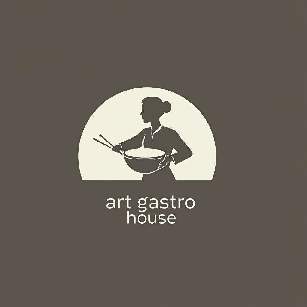  design a logo, in a minimalism style. fundo branco silhueta de cozinheiro montando prato de sushi, entregas de comida , with the text 'art gastro house'.