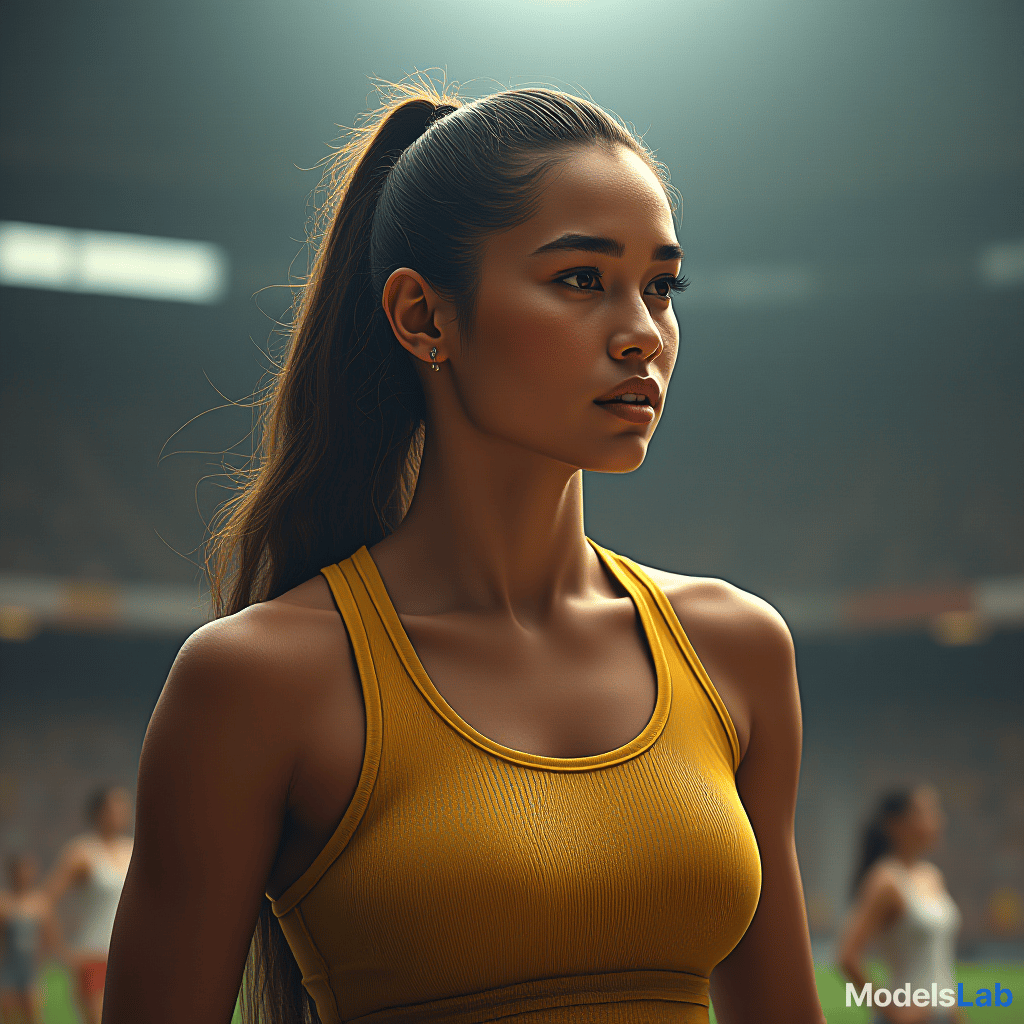  create a picture of a <competion>, in the center is a beautiful, young, athletic <woman> of <latino> descent. in the background you can see other <fans> of different genders and origins in a<sports ground>. hyperrealistic, full body, detailed clothing, highly detailed, cinematic lighting, stunningly beautiful, intricate, sharp focus, f/1. 8, 85mm, (centered image composition), (professionally color graded), ((bright soft diffused light)), volumetric fog, trending on instagram, trending on tumblr, HDR 4K, 8K