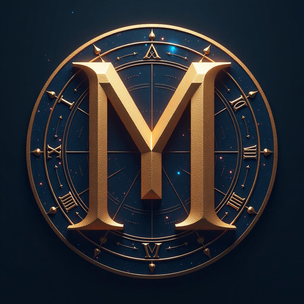  logo for digital numerology. the initials m.y.b.u. with themes of cosmos, stars, matrices, and astrological zodiac signs. hyperrealistic, full body, detailed clothing, highly detailed, cinematic lighting, stunningly beautiful, intricate, sharp focus, f/1. 8, 85mm, (centered image composition), (professionally color graded), ((bright soft diffused light)), volumetric fog, trending on instagram, trending on tumblr, HDR 4K, 8K