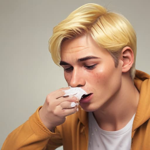 chicken pox blonde young man vomiting in Comic Art style