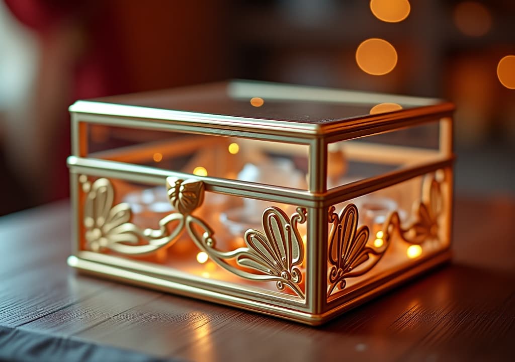  exquisite transparent storage box with gold decoration to show a romantic atmosphere.