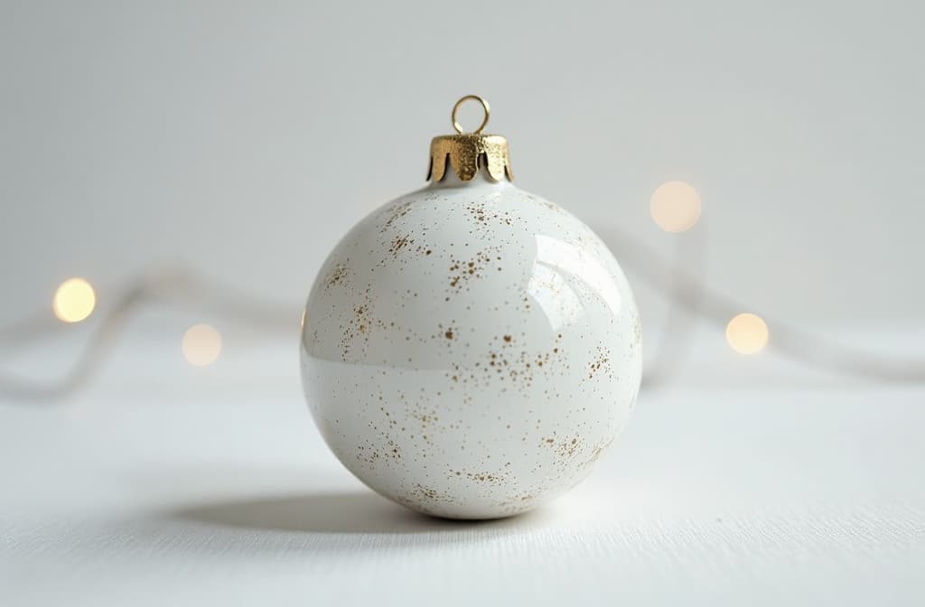  professional detailed photography, christmas white ball on white background ar 3:2, (muted colors, dim colors, soothing tones), (vsco:0.3)