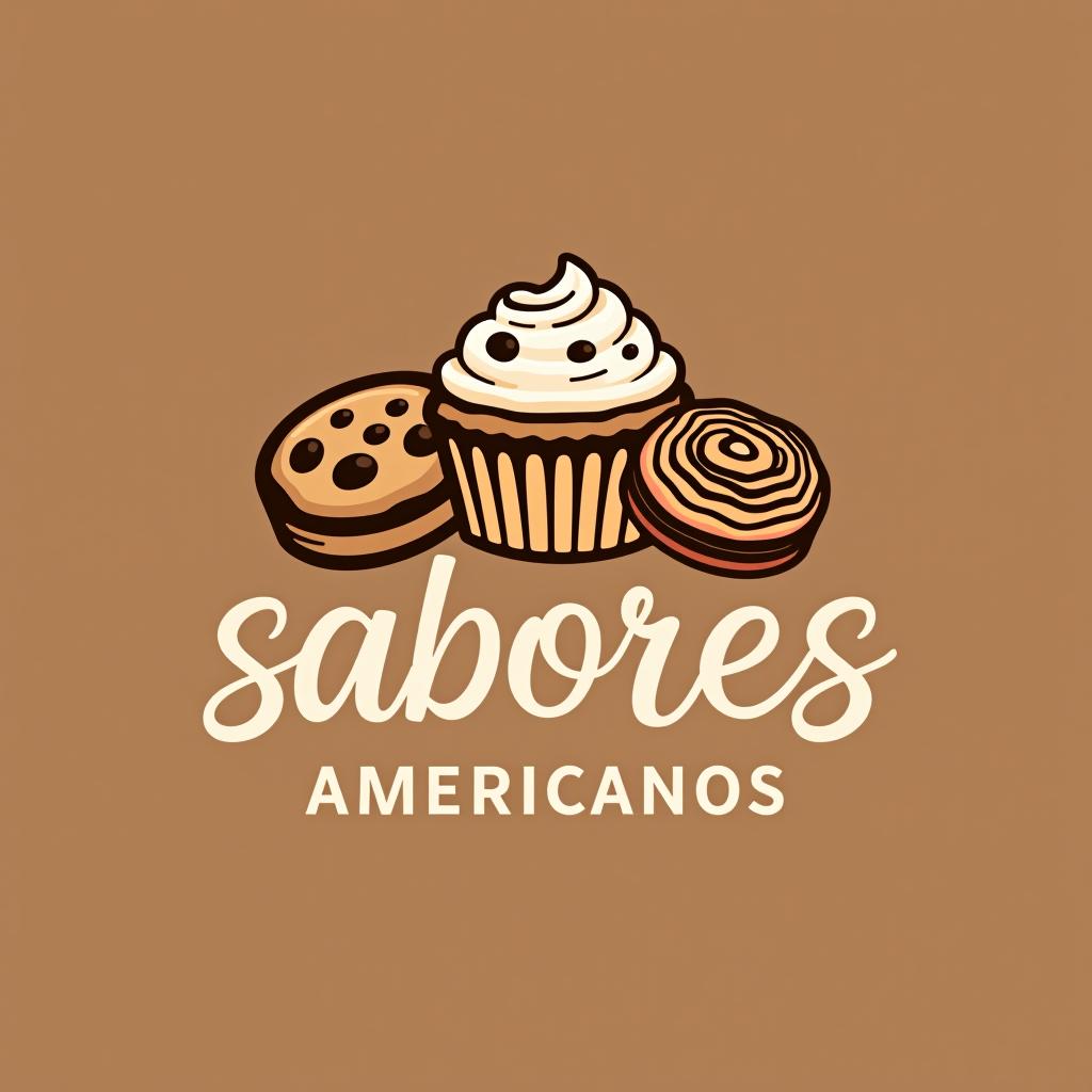  design a logo, create a logo with the name “sabores americanos” include cookies, muffins and cinnamon rolls , with the text 'sabores americanos'.