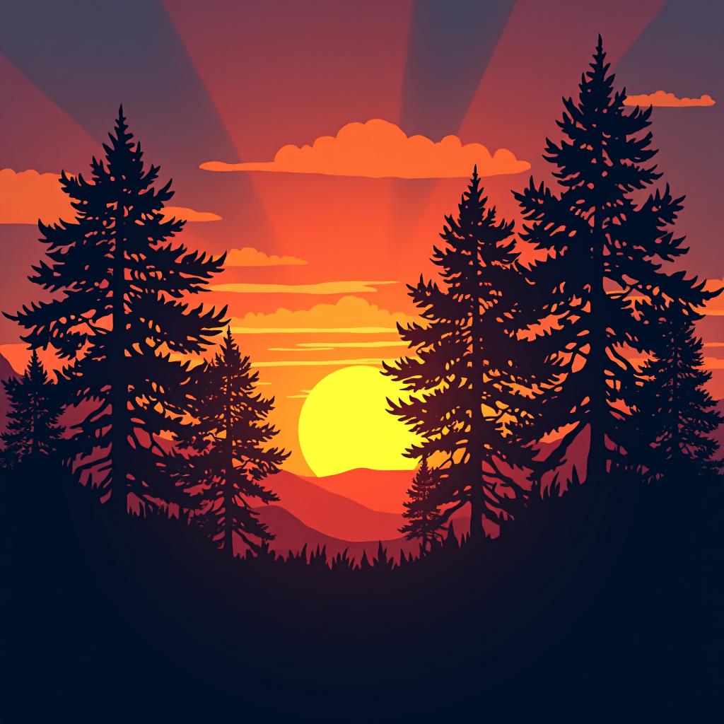  trees, sunset , (logo:1.15), hq, hightly detailed, 4k