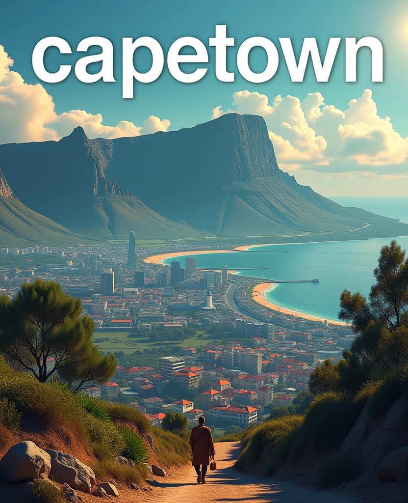  professional 3d model a comic book cover for a south africa travel guide capetown landscape the title of the comic has the text "capetown" at the top of the page. at the bottom of the page it says "travelling guide" . octane render, highly detailed, volumetric, dramatic lighting hyperrealistic, full body, detailed clothing, highly detailed, cinematic lighting, stunningly beautiful, intricate, sharp focus, f/1. 8, 85mm, (centered image composition), (professionally color graded), ((bright soft diffused light)), volumetric fog, trending on instagram, trending on tumblr, HDR 4K, 8K