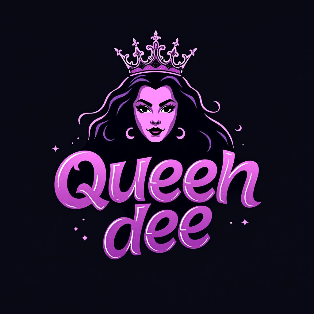  design a logo, in a geometric style. princess black and purple graffiti, with the text 'queen dee'.