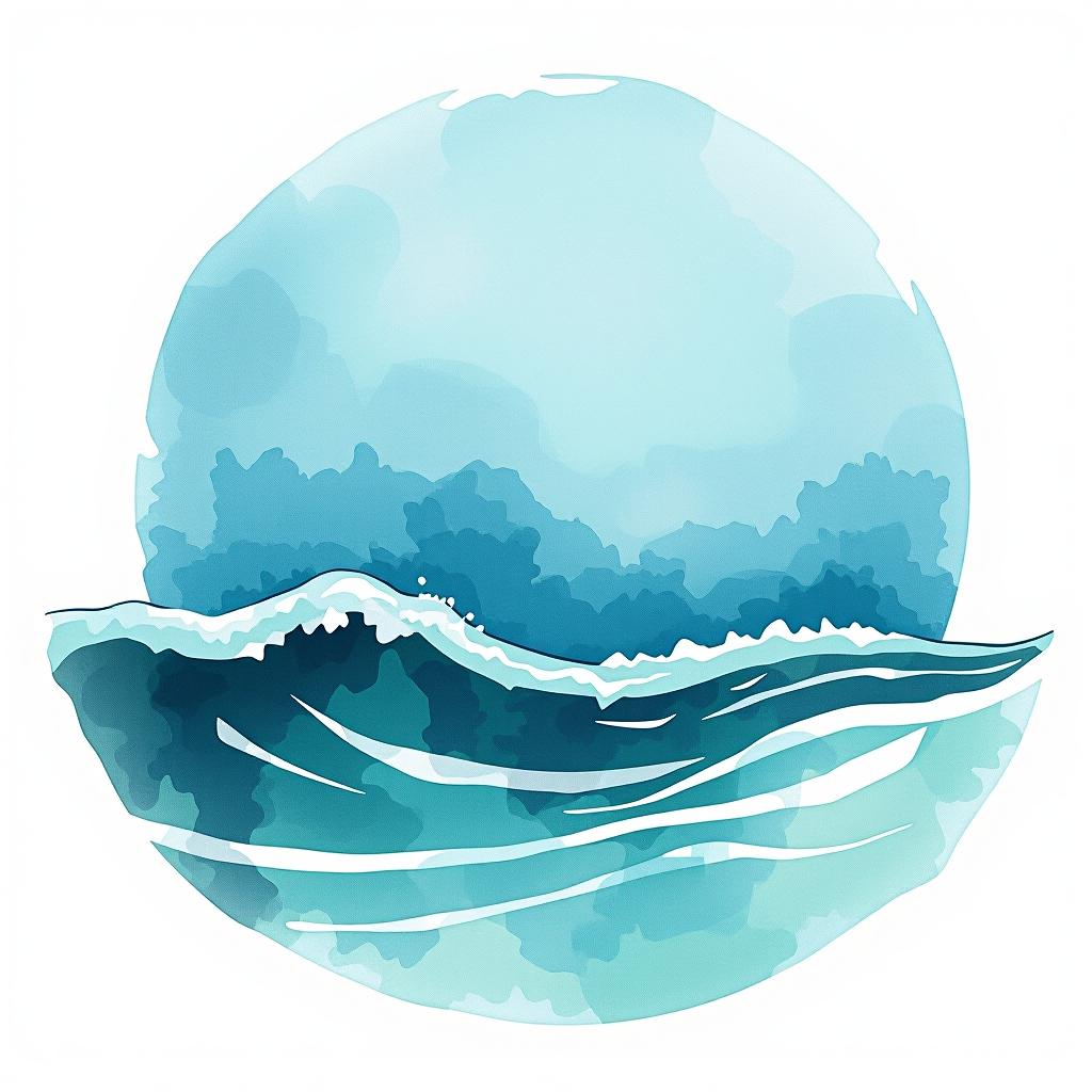  logo, watercolor style, logo, sea, blue teal colors, white background