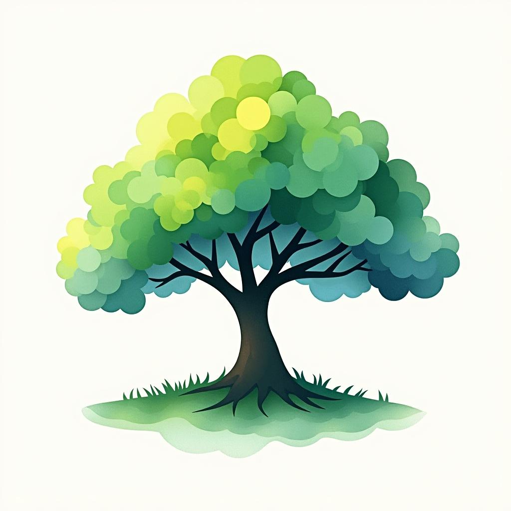  logo, watercolor style, logo of a tree, green and blue