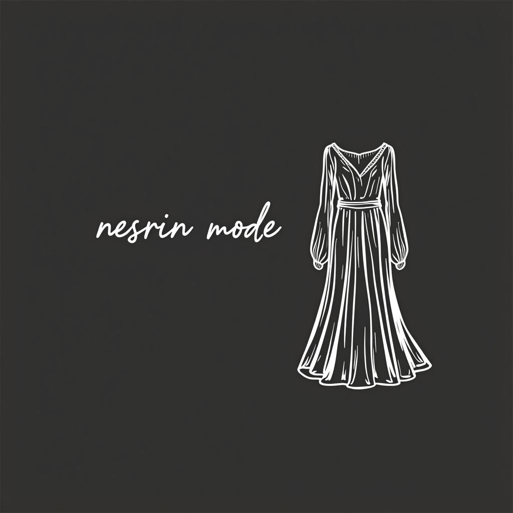  design a logo, in a minimalism style. nesrin mode hintergrund schwarz schrift weiß neben ein gezeichnetes langes kleid , with the text 'nesrin mode '.