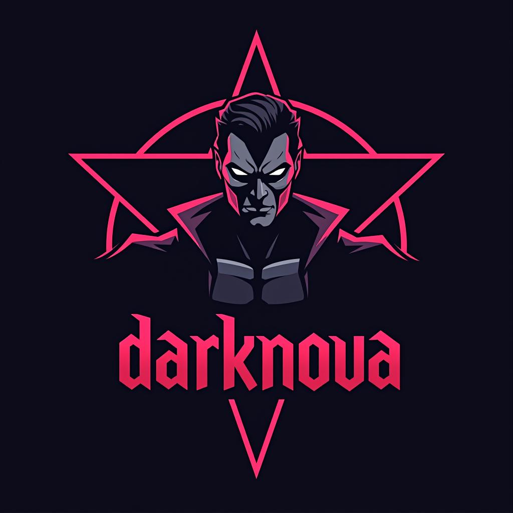  design a logo, supervillain with a dark star in the background , with the text 'darknova'.