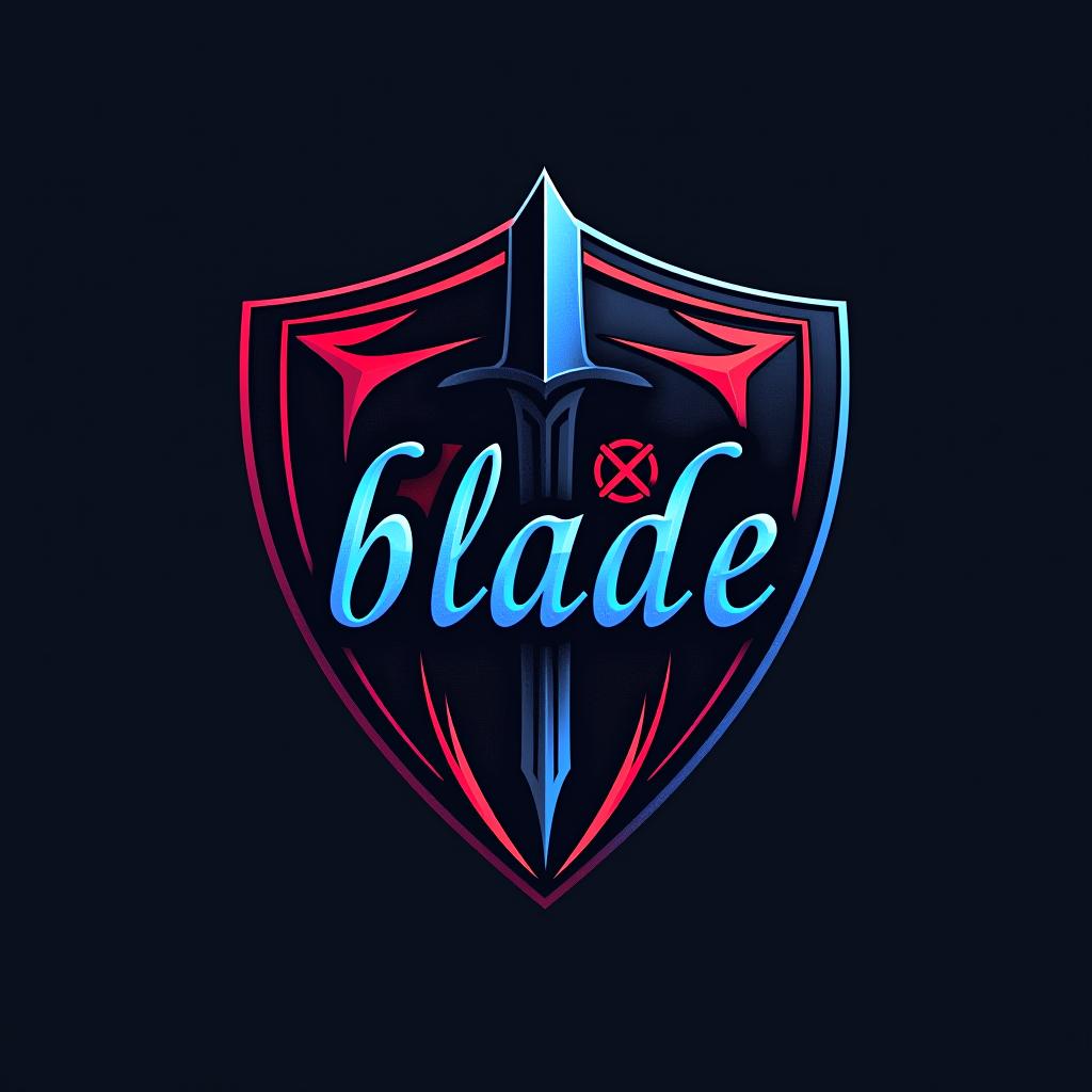  design a logo, logo emblème, avec le texte écrit ‘blade’, thème samouraï, rouge et bleu.