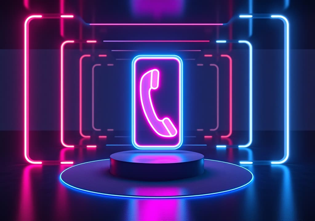  neon phone symbol in futuristic digital room