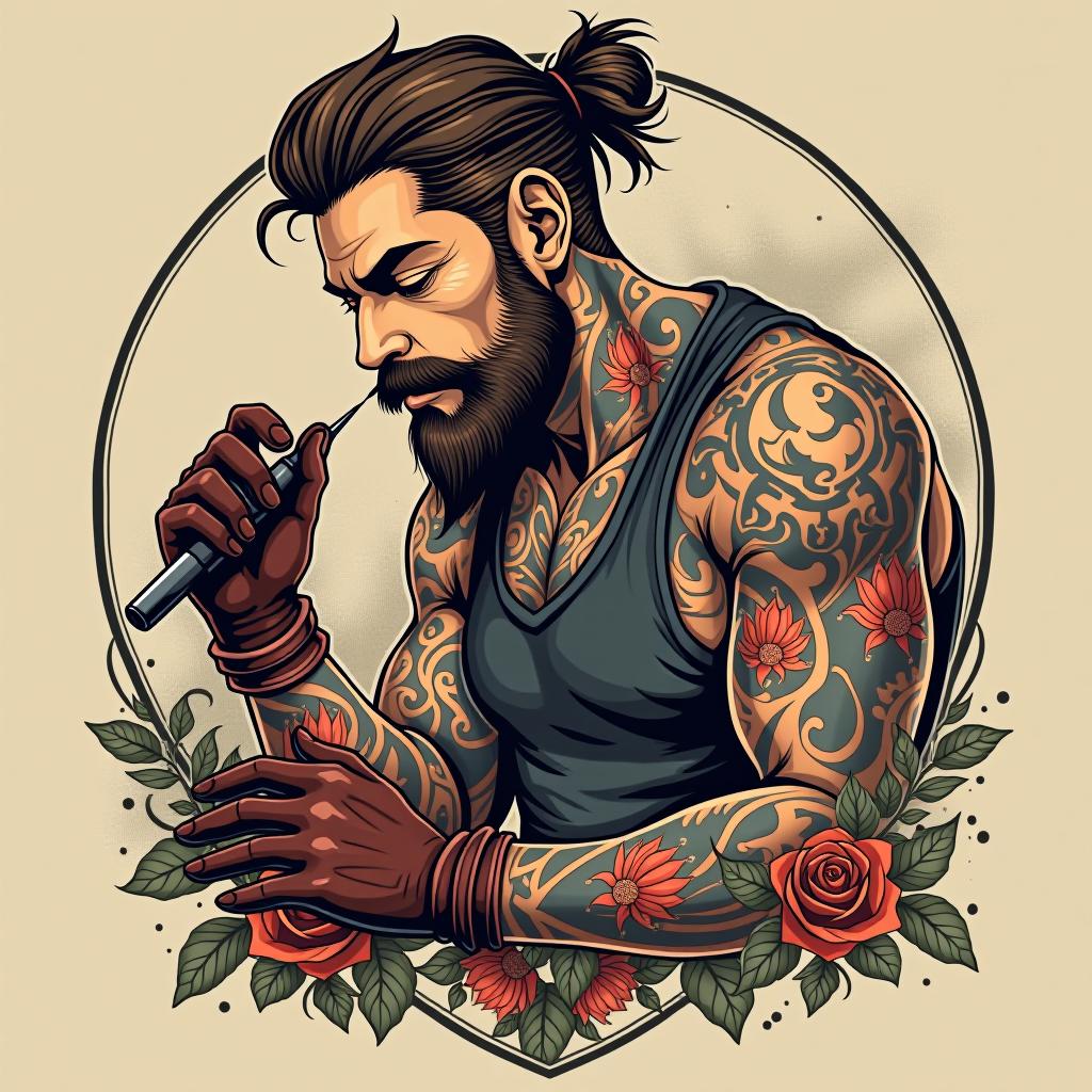  picaso a male tattoo artist , (logo:1.15), hq, hightly detailed, 4k