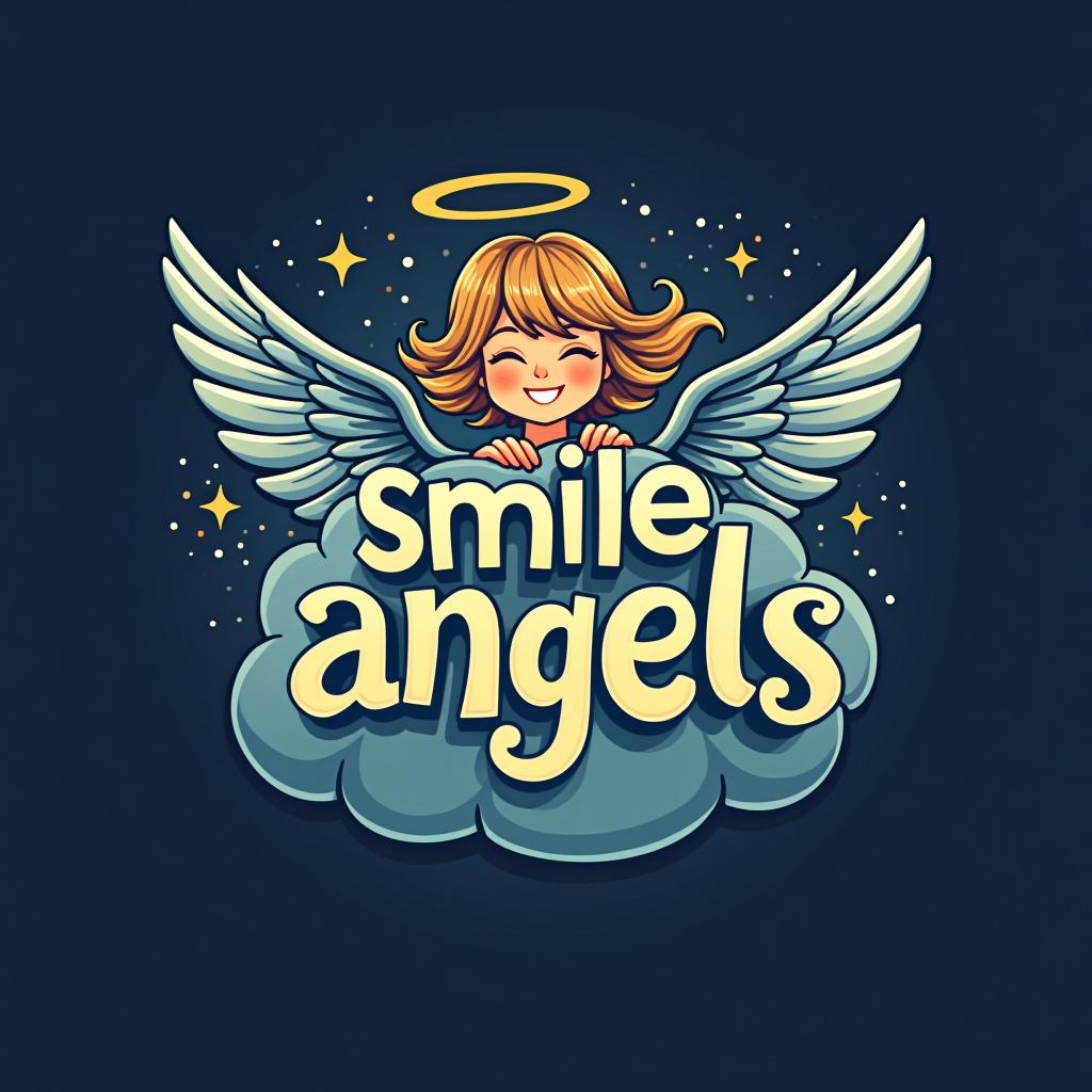  design a logo, in a surrealism style. 水彩スタイル、ロゴ、海、青緑色、、白背景。, with the text 'smile angels'.