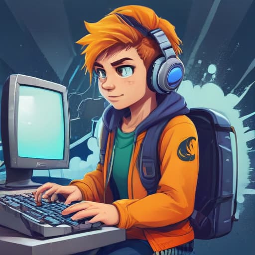 Cooler Jugendlicher mit computergame in Cartoon style