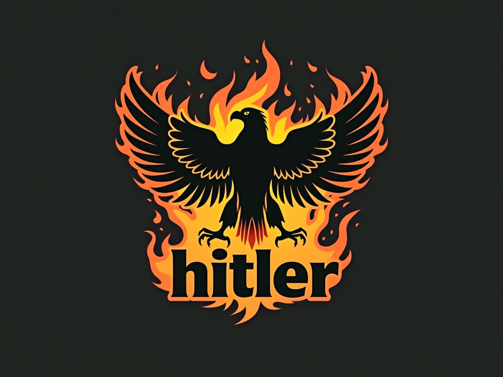  design a logo, in a threedrender style. logo de nombre “hitler” con aguila alemana envuelto en fuego y base de logo “herbicida”, with the text 'hitler'.