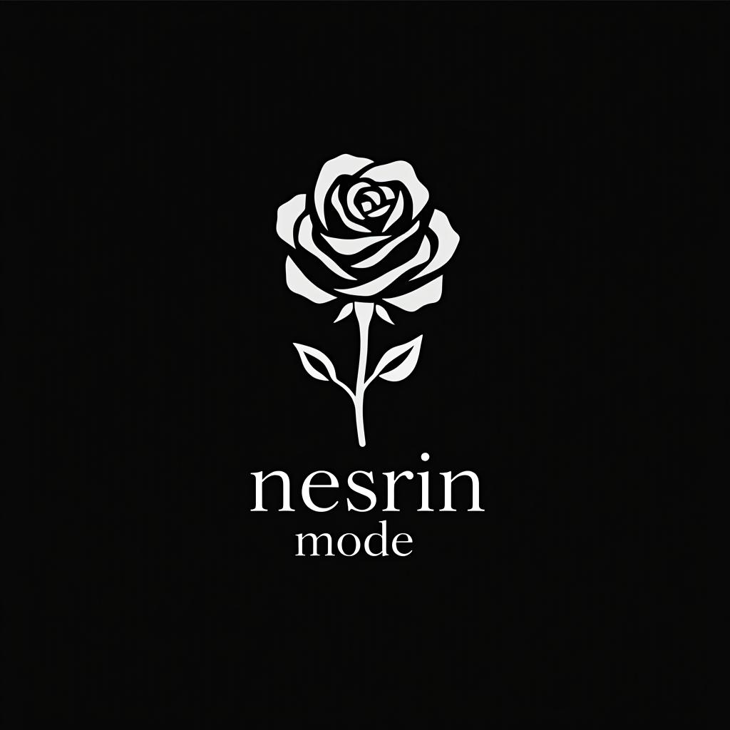  design a logo, in a threedrender style. erstelle mir ein logo für ein kleider laden elegant schwarz und weiss nesrin ( groß ) mode dadrunter klein und was i in nesrin soll eine rose darstellen , with the text 'nesrin mode '.