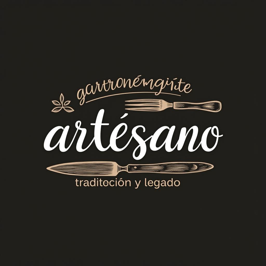  design a logo, in a pencil style. nombré de la marca “artesano” fondo con tonos claros, diseño elegante y simple con elementos de cocina, , with the text 'gastronomía, arte, tradición y legado'.