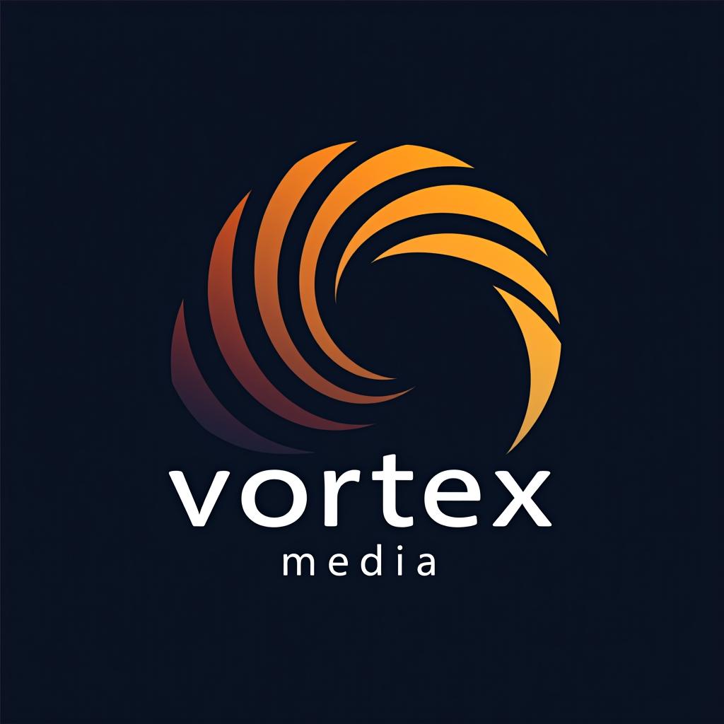  logo, design an abstract logo for ‘vortex media’ featuring a vortex shape, symbolizing dynamic energy and creative flow.