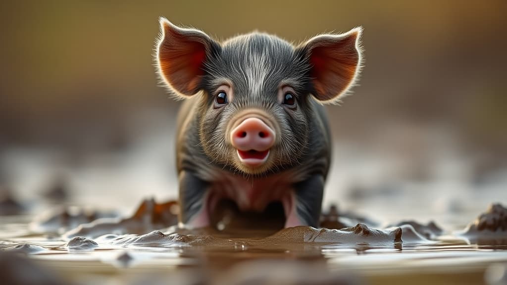  playful piglet in mud puddle