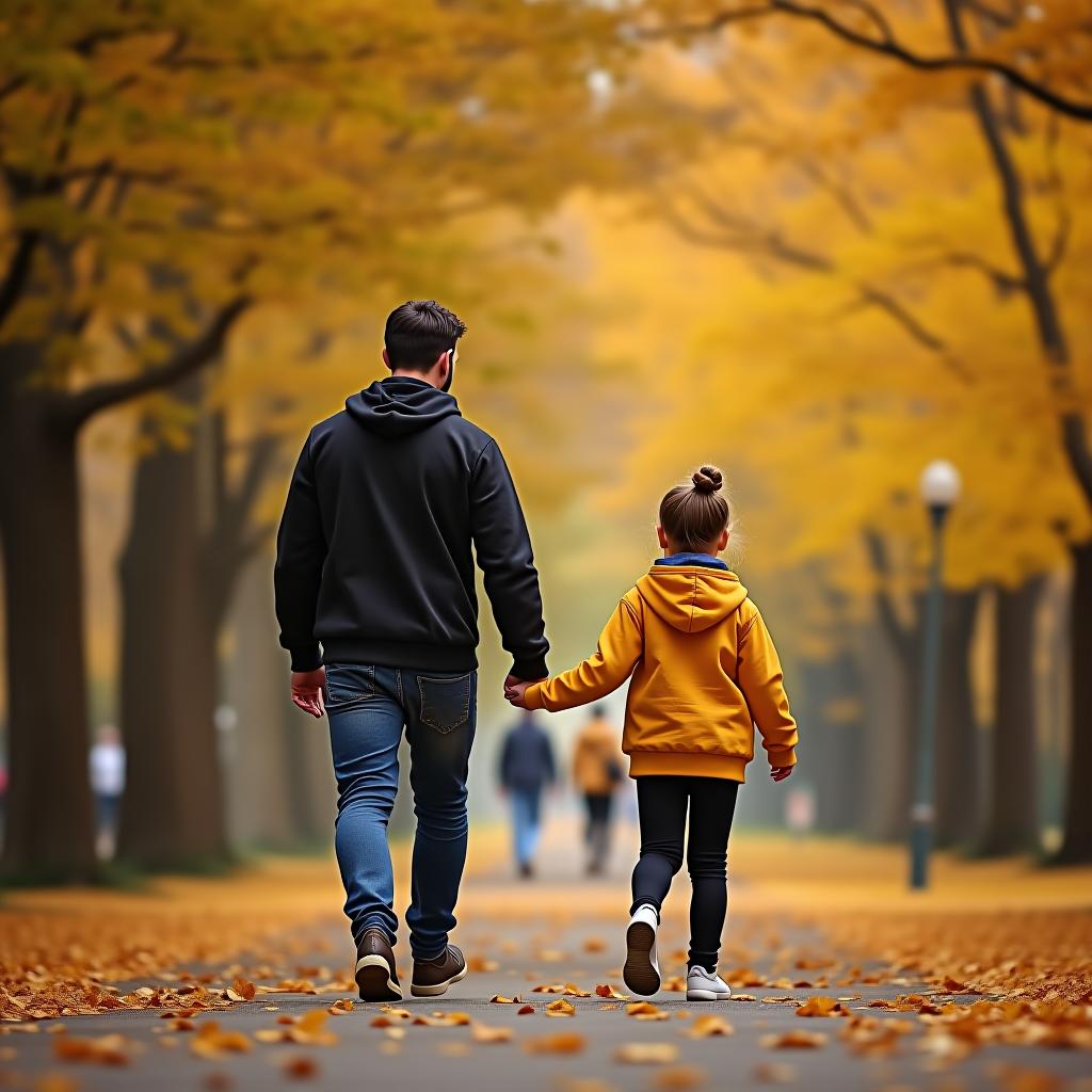  a guy and a girl are walking hand in hand in an autumn park.