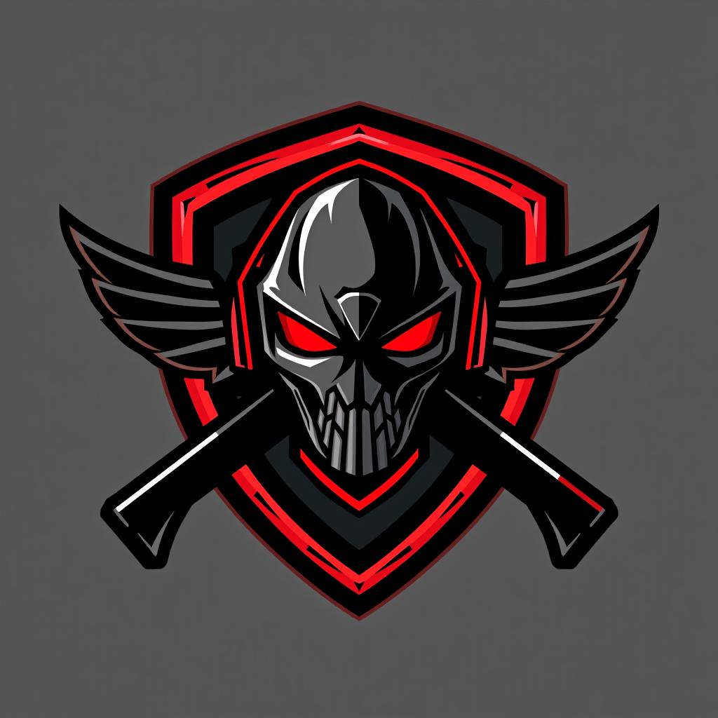  design a logo, esports logo, guns theme, black and red color