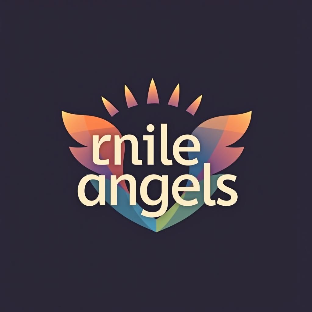  design a logo, in a geometric style. 水彩スタイル、ロゴ、海、青緑色、、白背景。, with the text 'smile angels'.