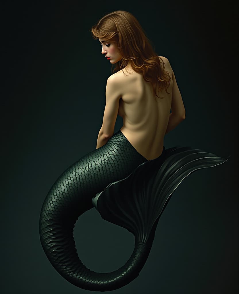  a mermaid in the dark,by alexandre cabanel, bouguereau, jacob collins, solomon j solomon, john williams waterhouse, lord frederic leighton, tadema, étienne adolphe piot, french painting stylize 750.0